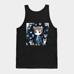 boy with cats aesthetic illustration sticker Tank Top